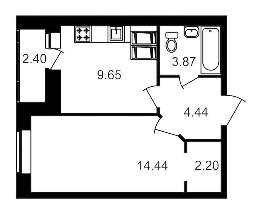 Однокомнатная квартира в : площадь 37.08 м2 , этаж: 22 – купить в Санкт-Петербурге