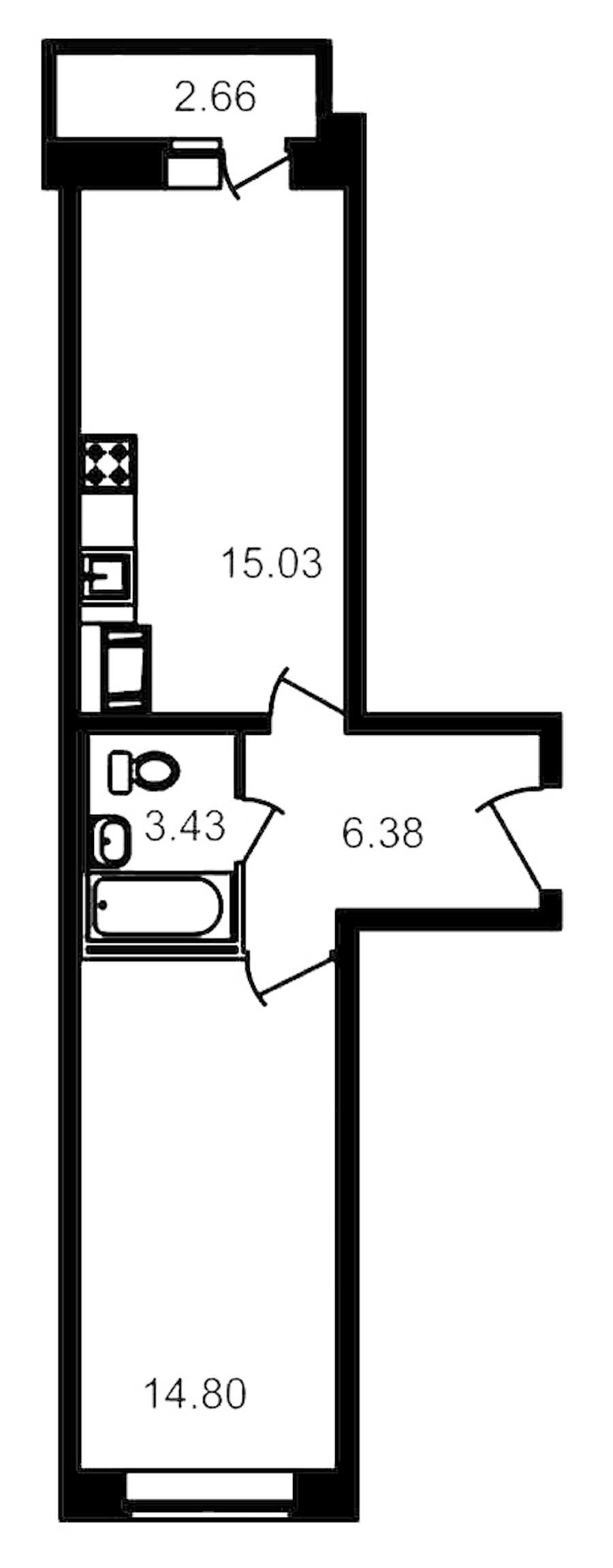 Однокомнатная квартира в : площадь 41.01 м2 , этаж: 14 – купить в Санкт-Петербурге