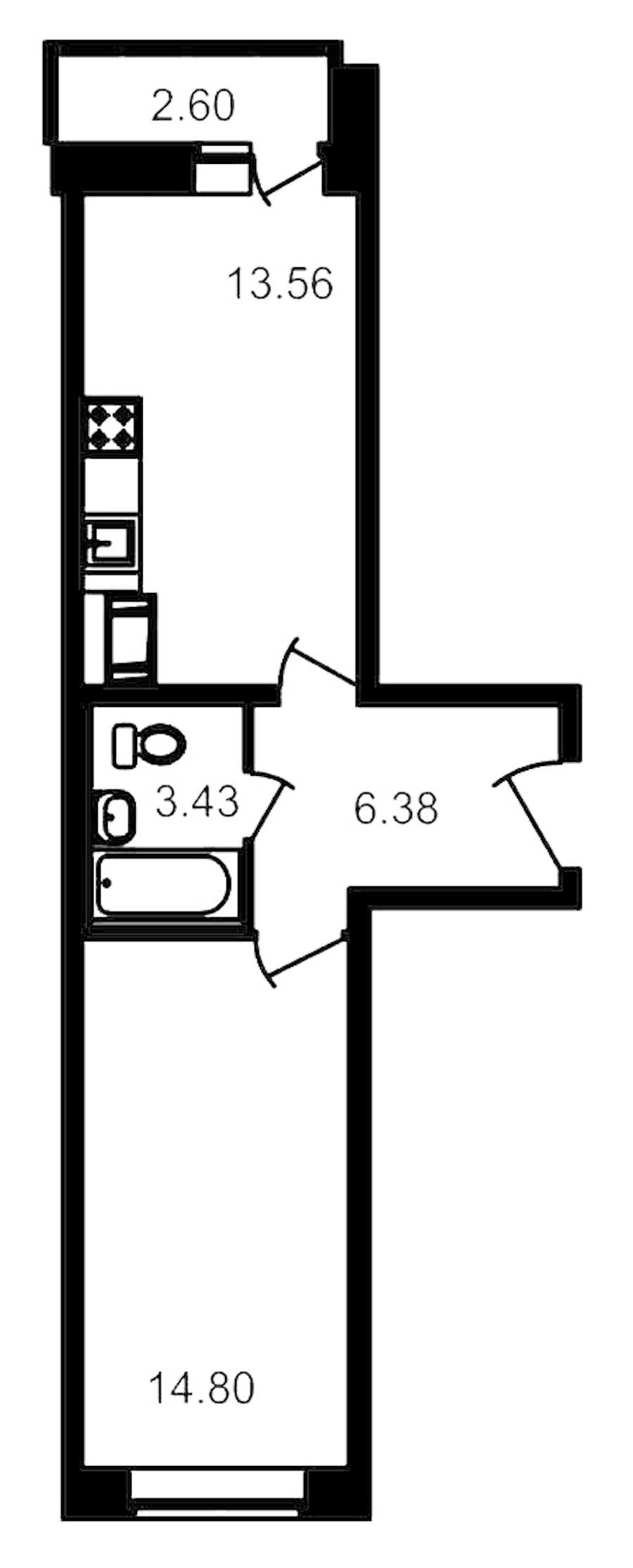 Однокомнатная квартира в : площадь 39.25 м2 , этаж: 2 – купить в Санкт-Петербурге