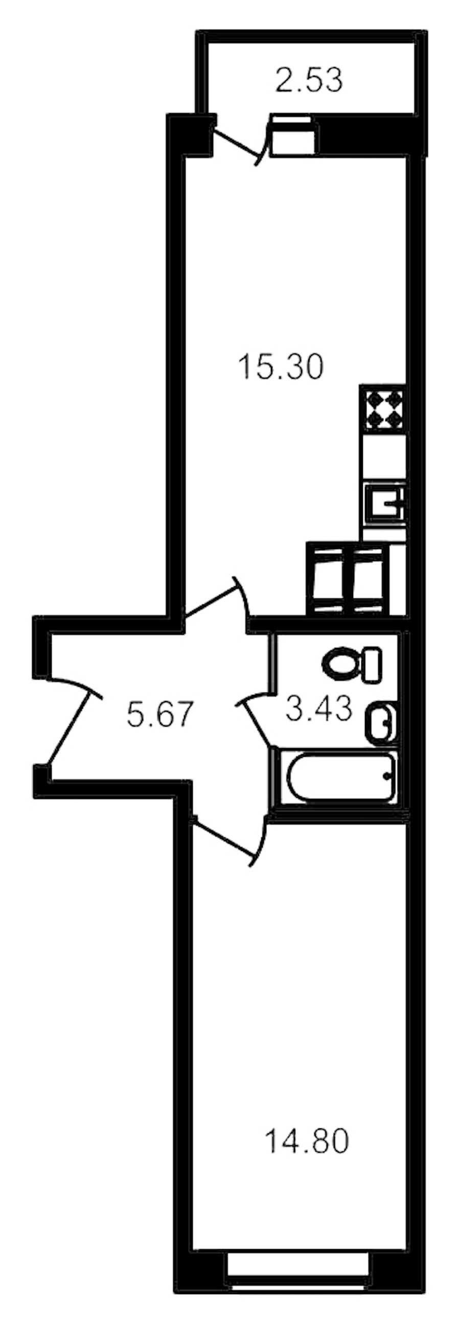Однокомнатная квартира в : площадь 41.03 м2 , этаж: 18 – купить в Санкт-Петербурге