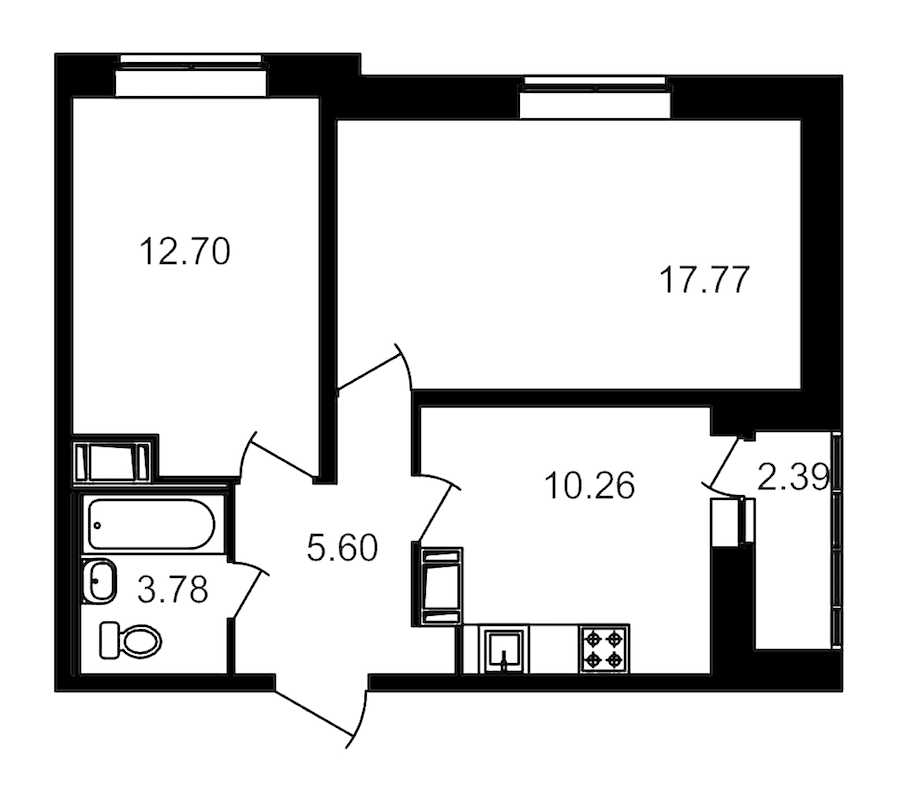 Двухкомнатная квартира в : площадь 52.56 м2 , этаж: 14 – купить в Санкт-Петербурге