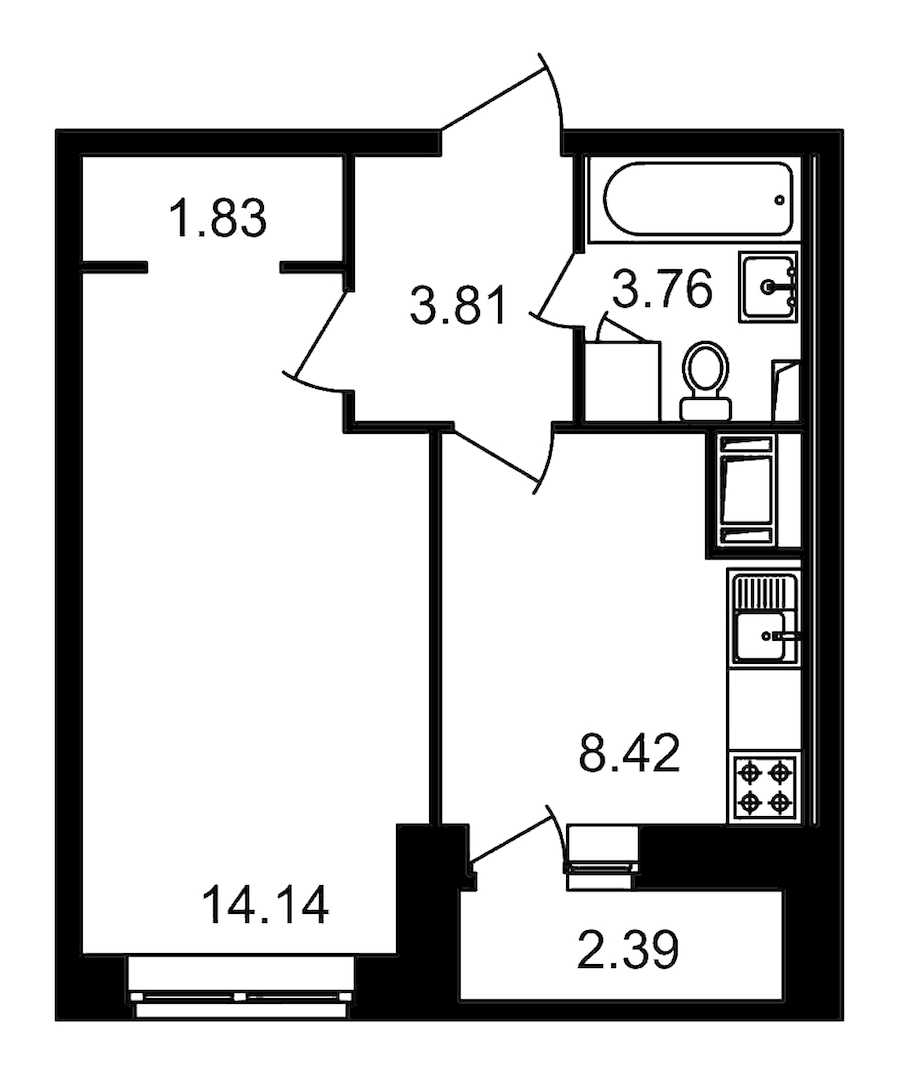 Однокомнатная квартира в : площадь 34.35 м2 , этаж: 2 – купить в Санкт-Петербурге