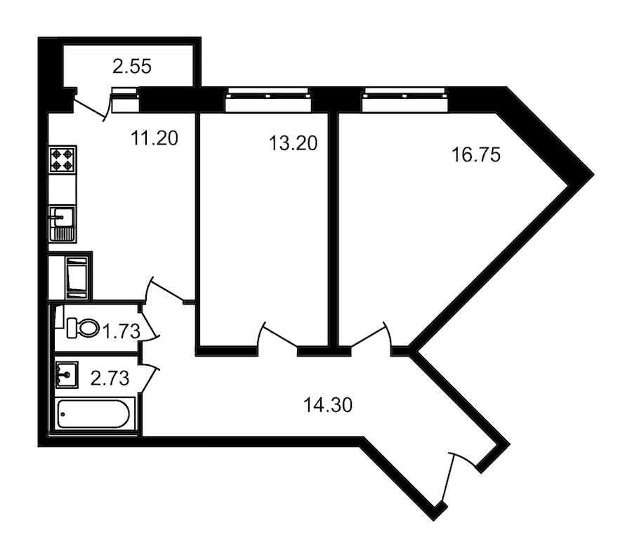 Двухкомнатная квартира в : площадь 62.46 м2 , этаж: 2 – купить в Санкт-Петербурге