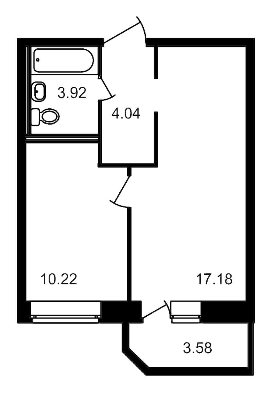 Однокомнатная квартира в : площадь 38.94 м2 , этаж: 8 – купить в Санкт-Петербурге