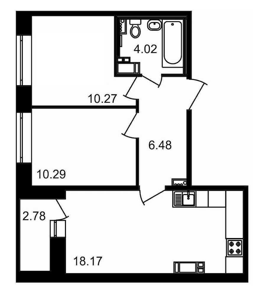 Двухкомнатная квартира в : площадь 52.01 м2 , этаж: 17 – купить в Санкт-Петербурге