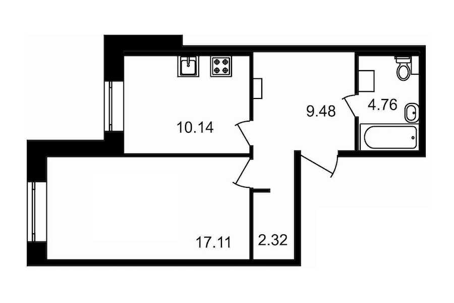 Однокомнатная квартира в : площадь 43.81 м2 , этаж: 1 – купить в Санкт-Петербурге