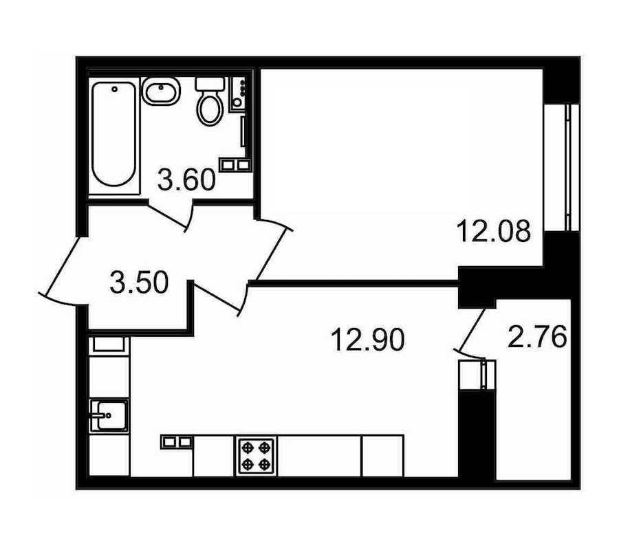 Однокомнатная квартира в : площадь 34.84 м2 , этаж: 17 – купить в Санкт-Петербурге