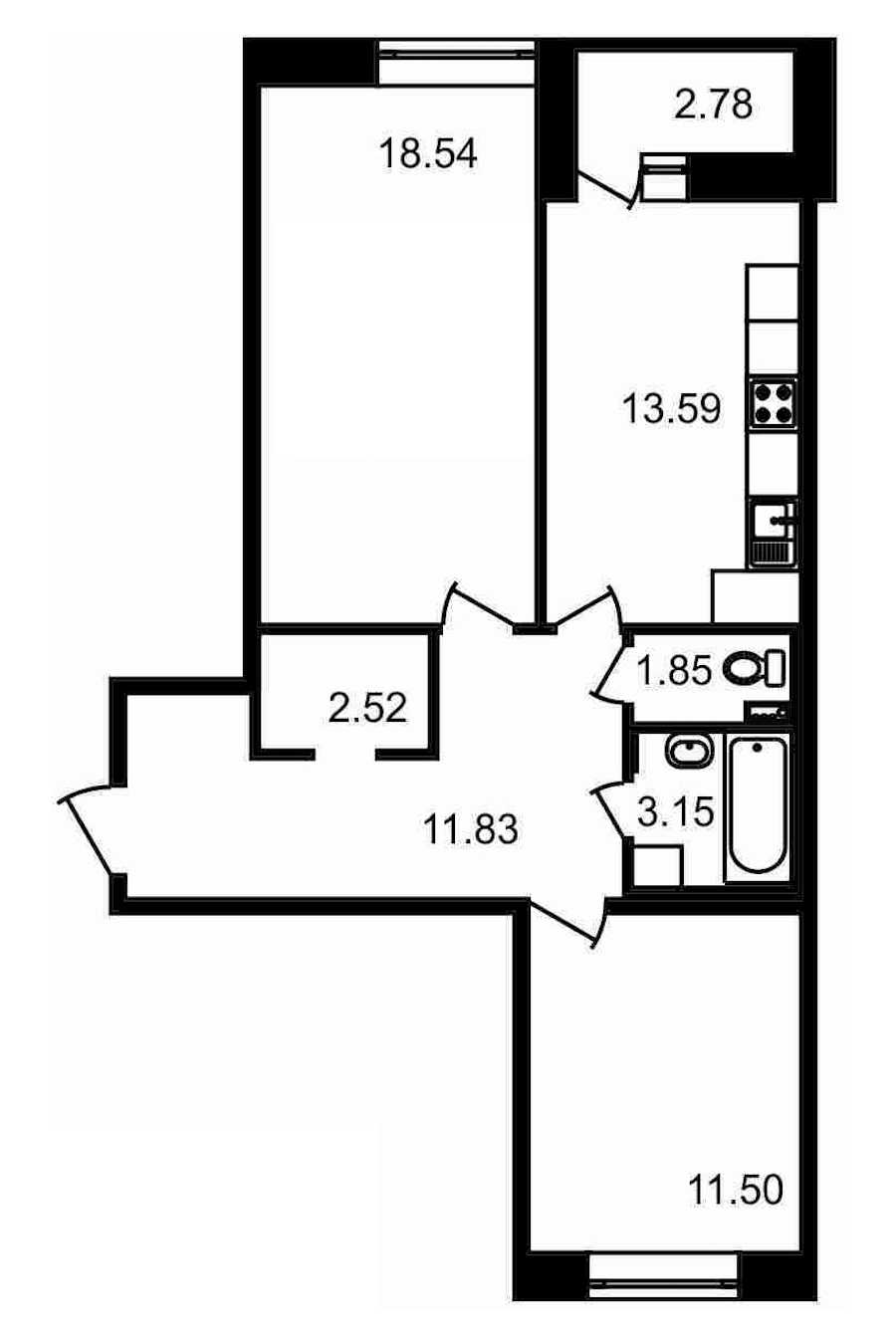 Двухкомнатная квартира в : площадь 65.76 м2 , этаж: 2 – купить в Санкт-Петербурге