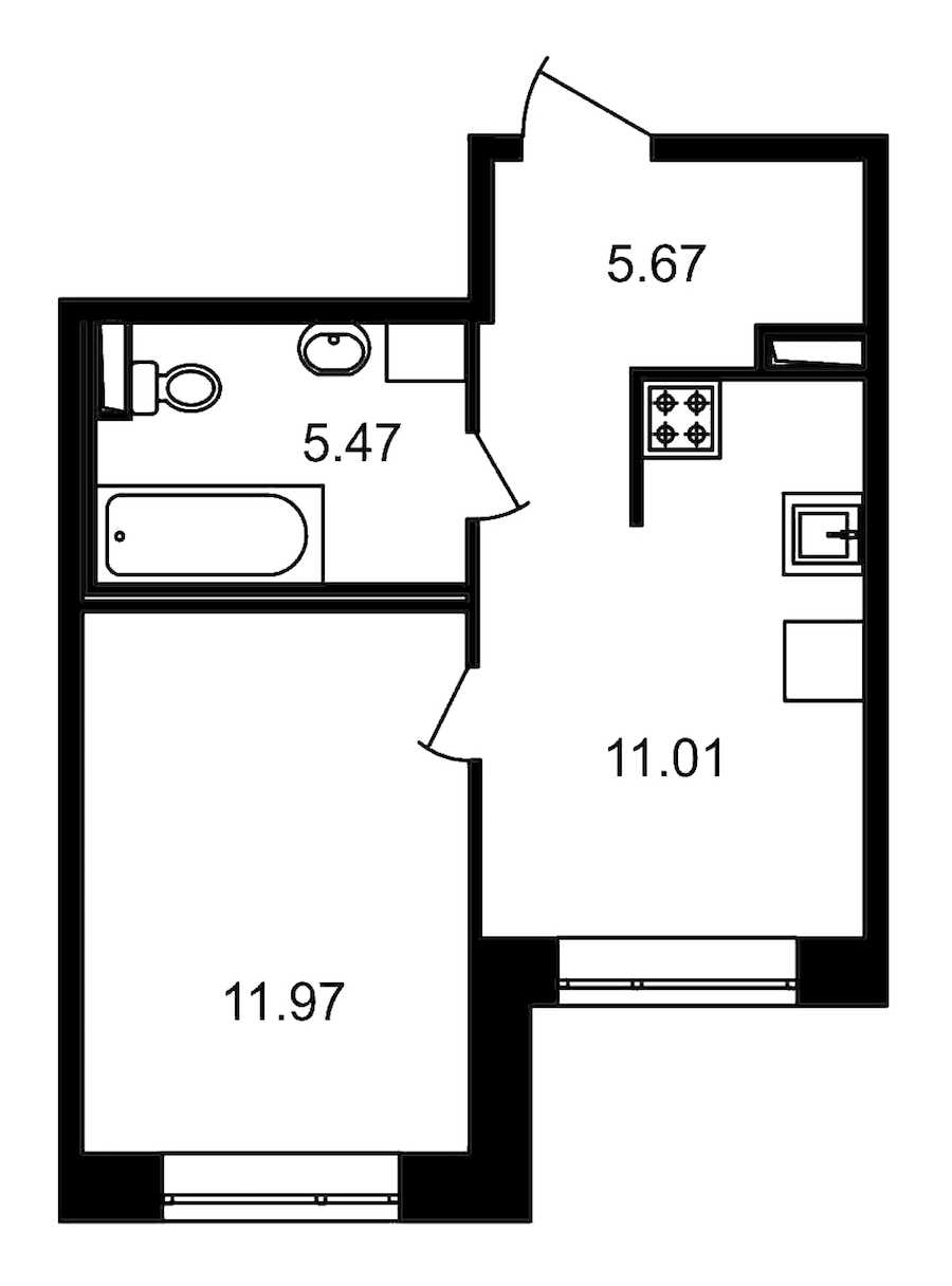 Однокомнатная квартира в : площадь 34.12 м2 , этаж: 1 – купить в Санкт-Петербурге