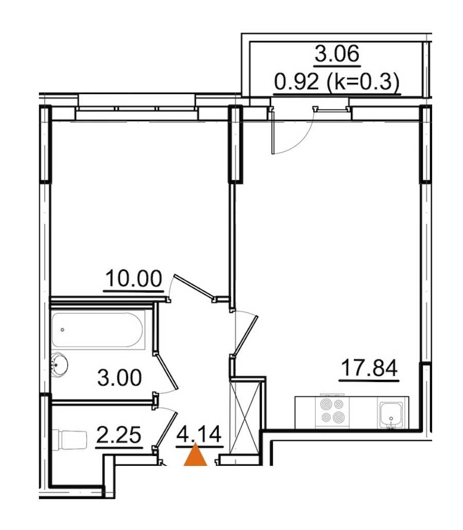 Однокомнатная квартира в : площадь 38.15 м2 , этаж: 2 – купить в Санкт-Петербурге