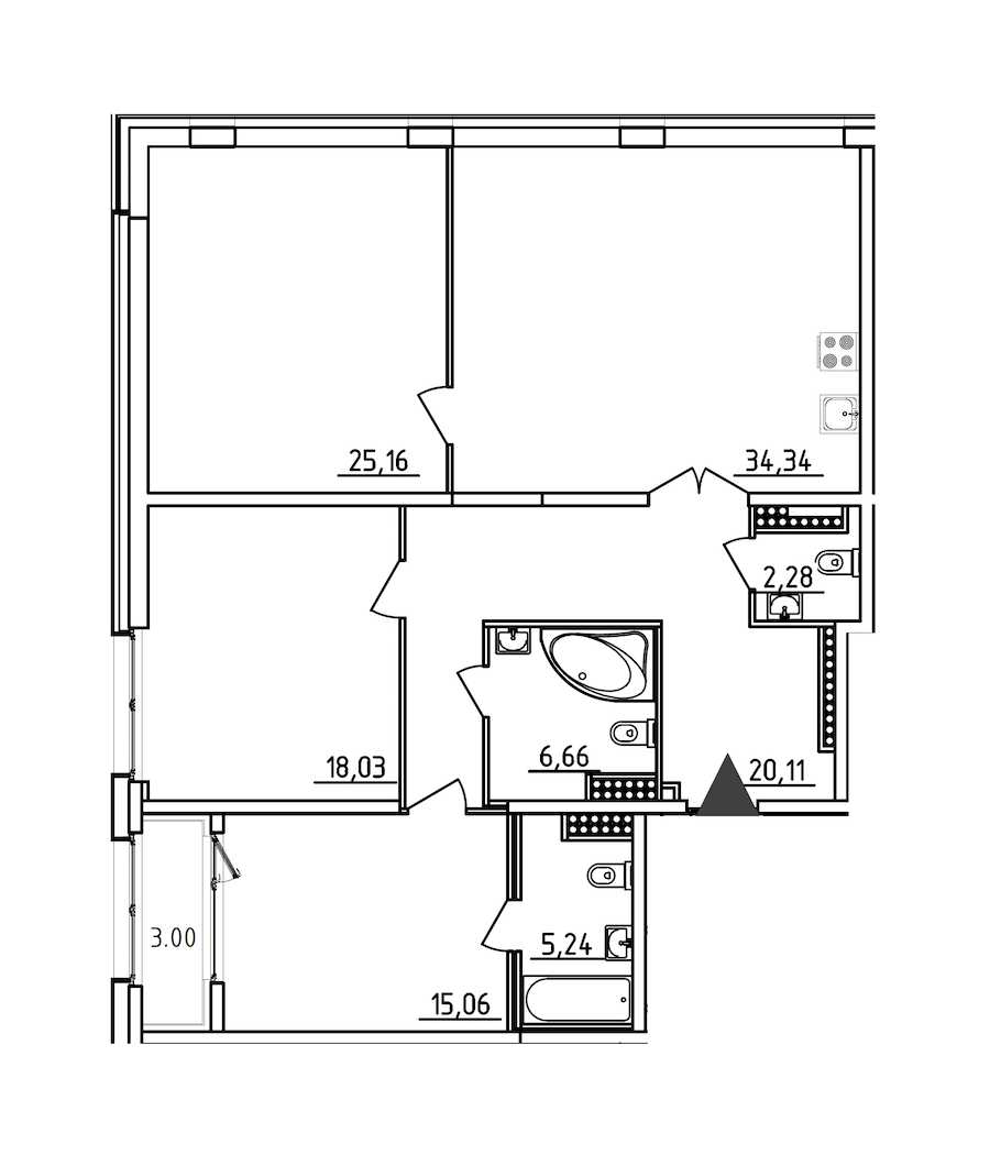 Трехкомнатная квартира в : площадь 128.38 м2 , этаж: 14 – купить в Санкт-Петербурге