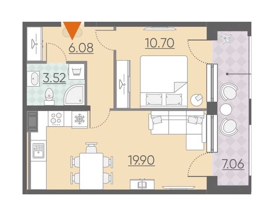 Однокомнатная квартира в : площадь 47.26 м2 , этаж: 6 – купить в Санкт-Петербурге