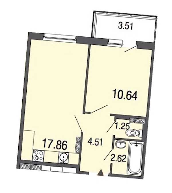 Однокомнатная квартира в : площадь 36.8 м2 , этаж: 3 – купить в Санкт-Петербурге