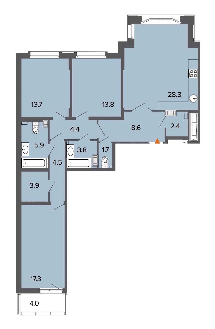 Трехкомнатная квартира в : площадь 108.4 м2 , этаж: 3 – купить в Санкт-Петербурге