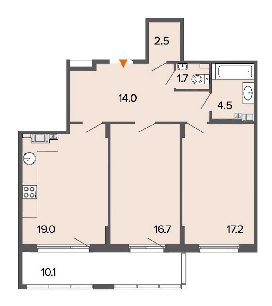 Двухкомнатная квартира в : площадь 75.5 м2 , этаж: 8 – купить в Санкт-Петербурге