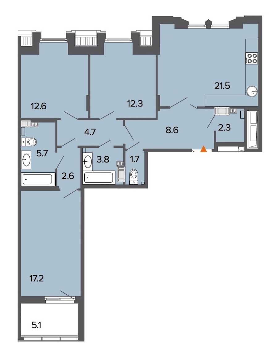 Трехкомнатная квартира в : площадь 92.9 м2 , этаж: 8 – купить в Санкт-Петербурге