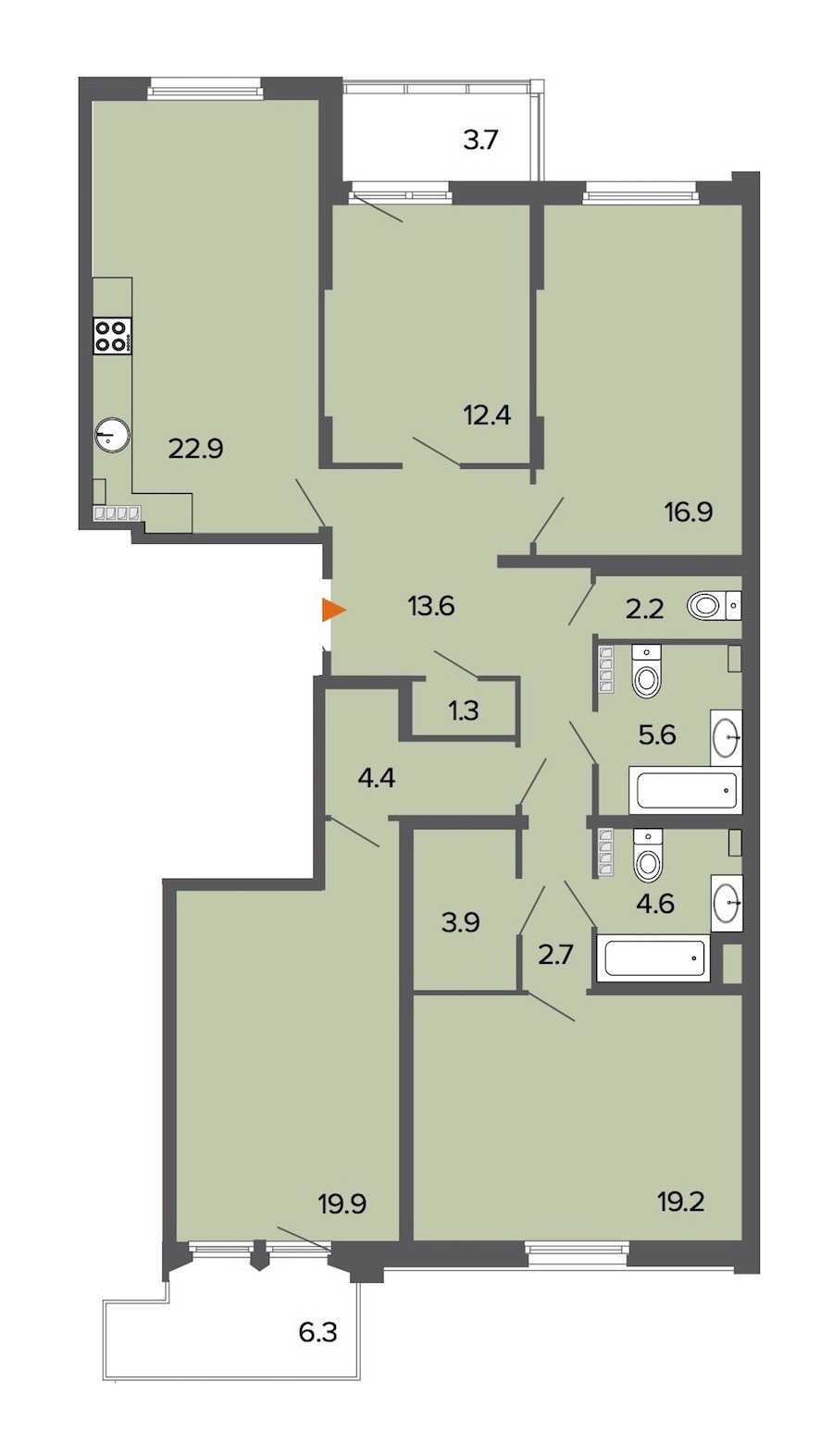 Четырехкомнатная квартира в : площадь 129.6 м2 , этаж: 6 – купить в Санкт-Петербурге