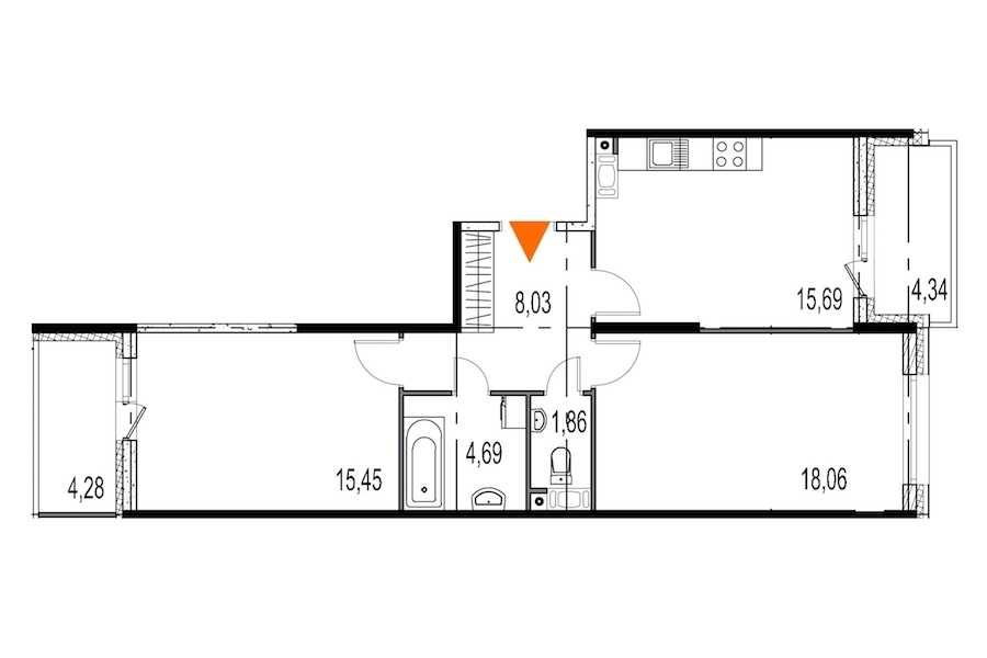 Двухкомнатная квартира в : площадь 63.78 м2 , этаж: 8 – купить в Санкт-Петербурге
