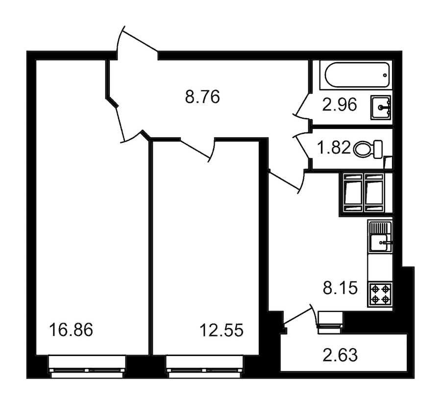 Двухкомнатная квартира в : площадь 53.73 м2 , этаж: 18 – купить в Санкт-Петербурге
