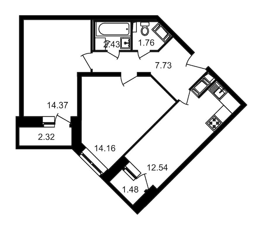 Двухкомнатная квартира в : площадь 56.79 м2 , этаж: 2 – купить в Санкт-Петербурге