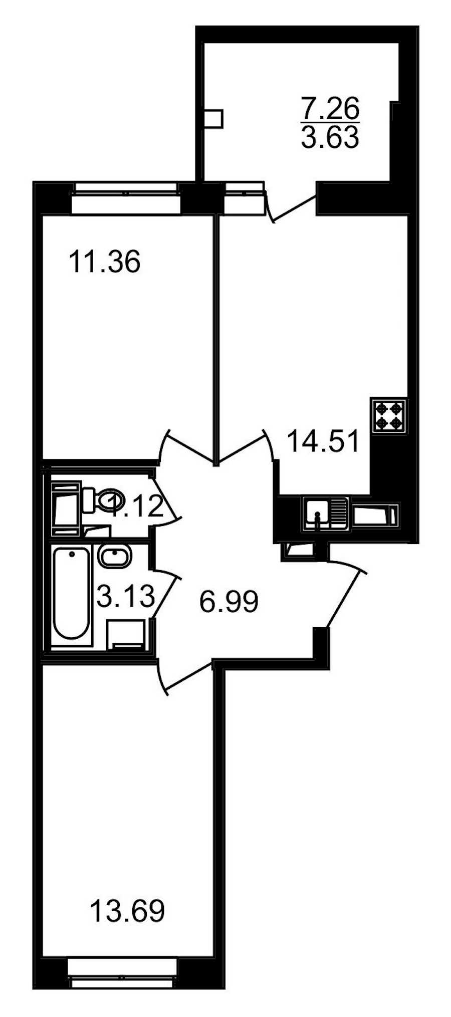 Двухкомнатная квартира в : площадь 58.06 м2 , этаж: 10 – купить в Санкт-Петербурге