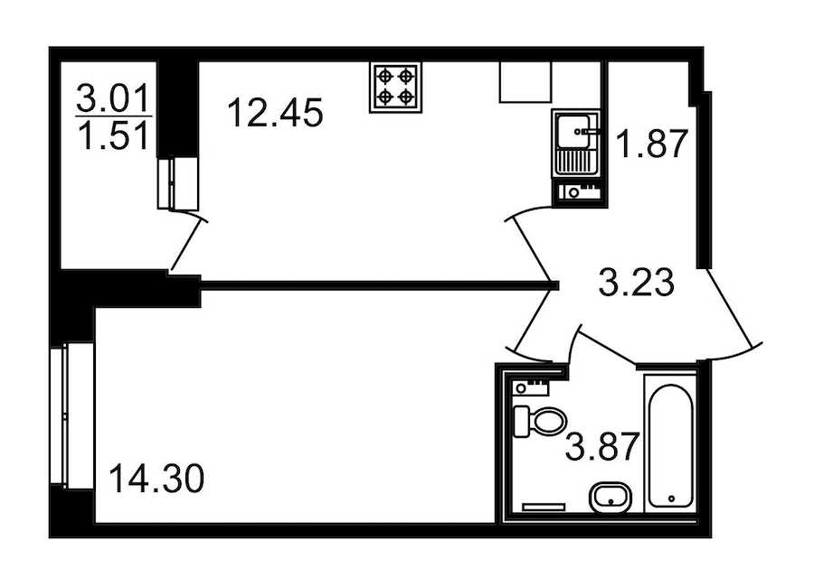 Однокомнатная квартира в : площадь 38.73 м2 , этаж: 1 – купить в Санкт-Петербурге