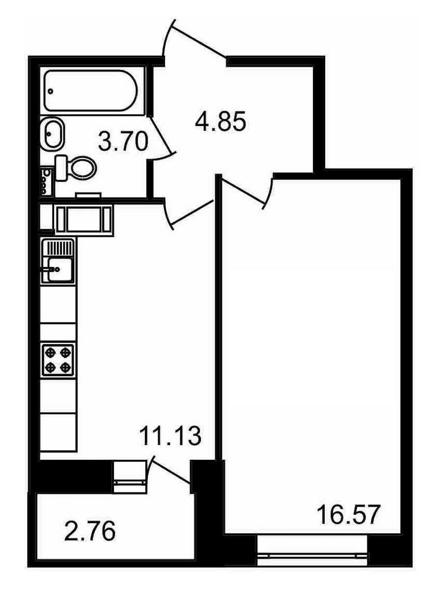 Однокомнатная квартира в : площадь 39.01 м2 , этаж: 13 – купить в Санкт-Петербурге