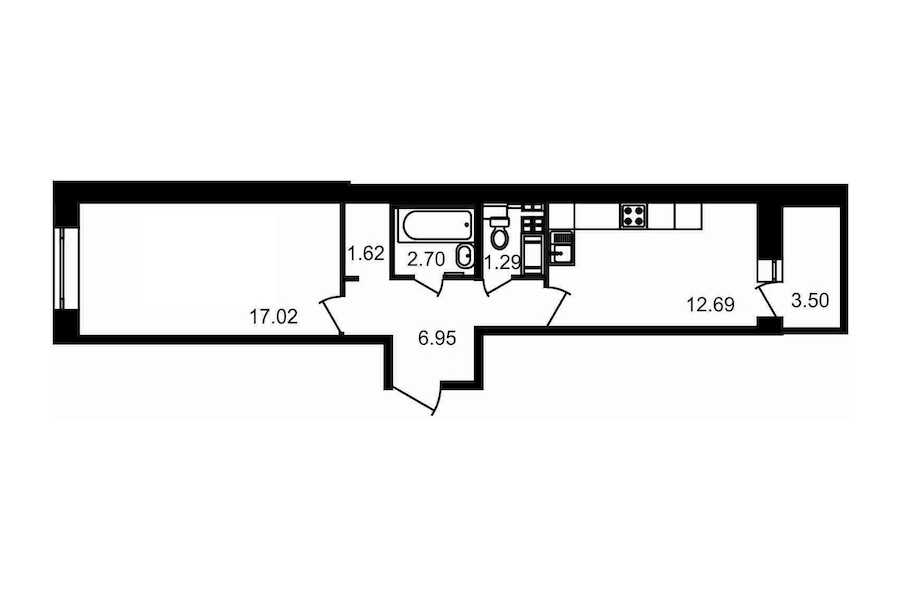 Однокомнатная квартира в : площадь 45.77 м2 , этаж: 17 – купить в Санкт-Петербурге