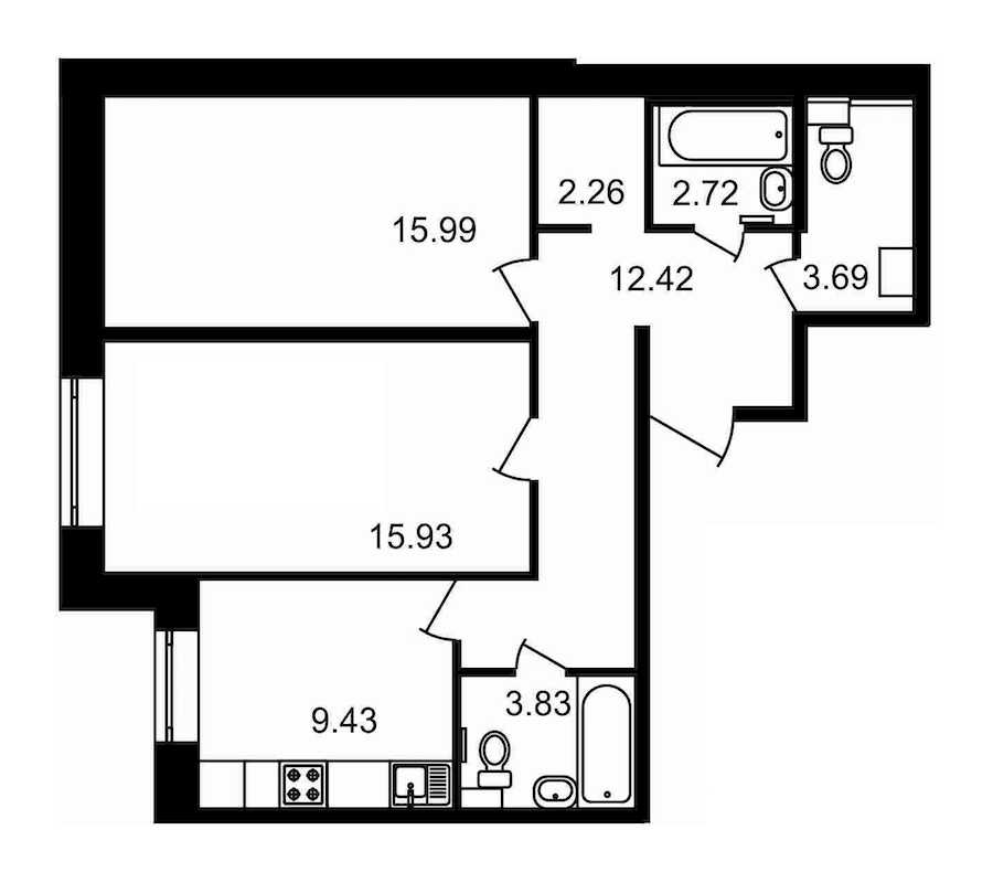 Двухкомнатная квартира в : площадь 66.3 м2 , этаж: 1 – купить в Санкт-Петербурге