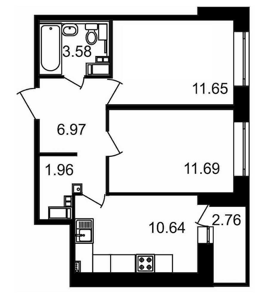Двухкомнатная квартира в : площадь 49.25 м2 , этаж: 17 – купить в Санкт-Петербурге