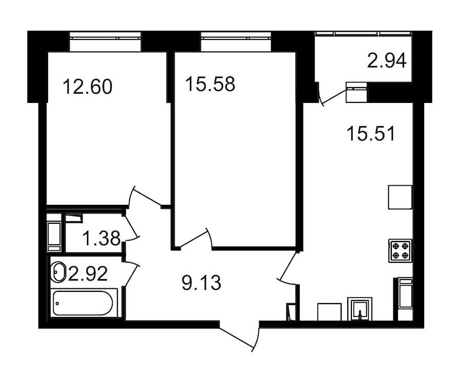 Двухкомнатная квартира в ЦДС: площадь 60.06 м2 , этаж: 14 – купить в Санкт-Петербурге