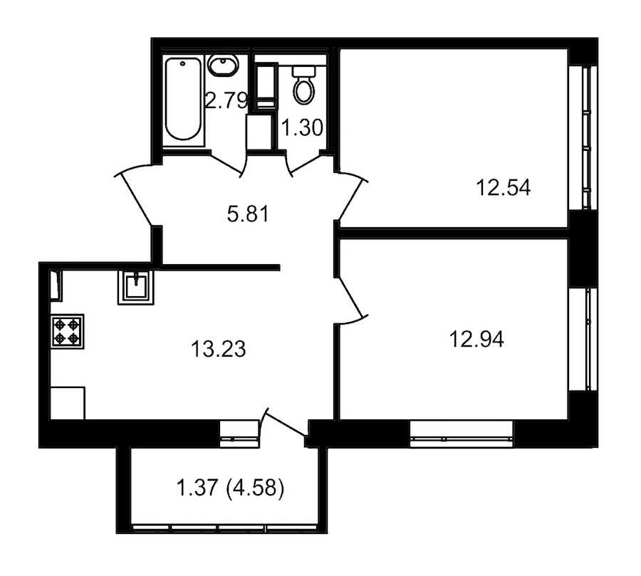 Двухкомнатная квартира в ЦДС: площадь 53.19 м2 , этаж: 14 – купить в Санкт-Петербурге