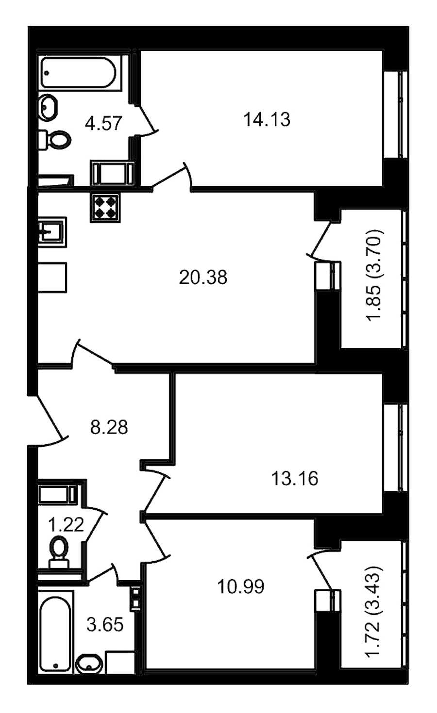 Трехкомнатная квартира в : площадь 83.51 м2 , этаж: 18 – купить в Санкт-Петербурге