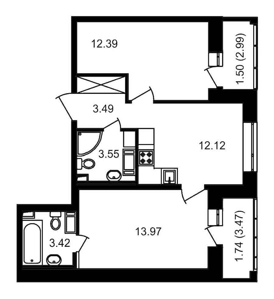Двухкомнатная квартира в : площадь 55.43 м2 , этаж: 19 – купить в Санкт-Петербурге