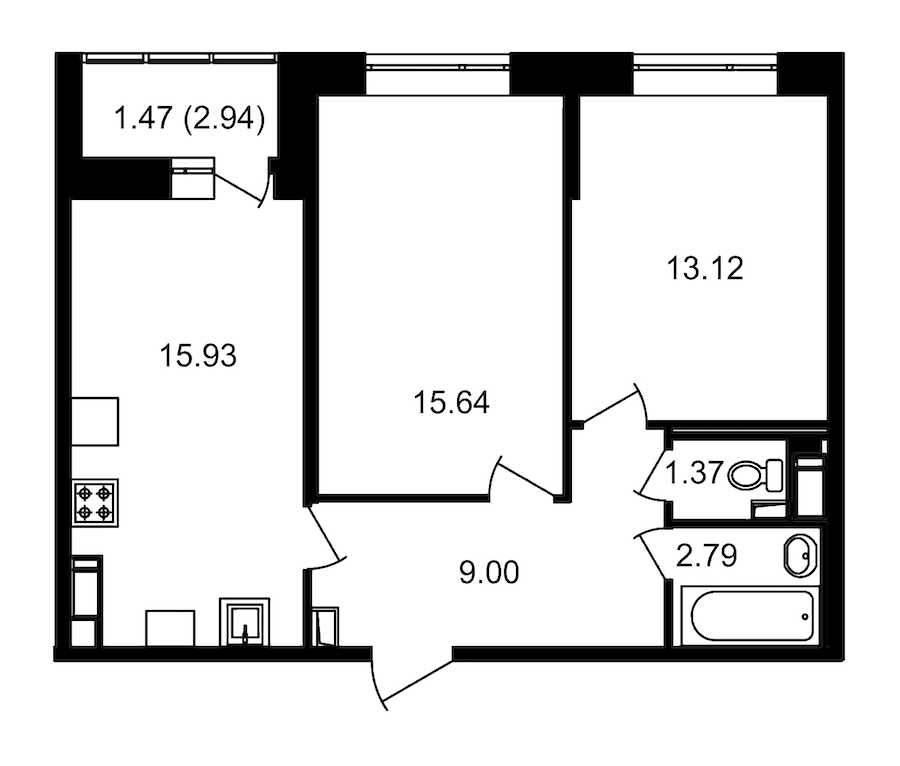 Двухкомнатная квартира в : площадь 60.79 м2 , этаж: 19 – купить в Санкт-Петербурге