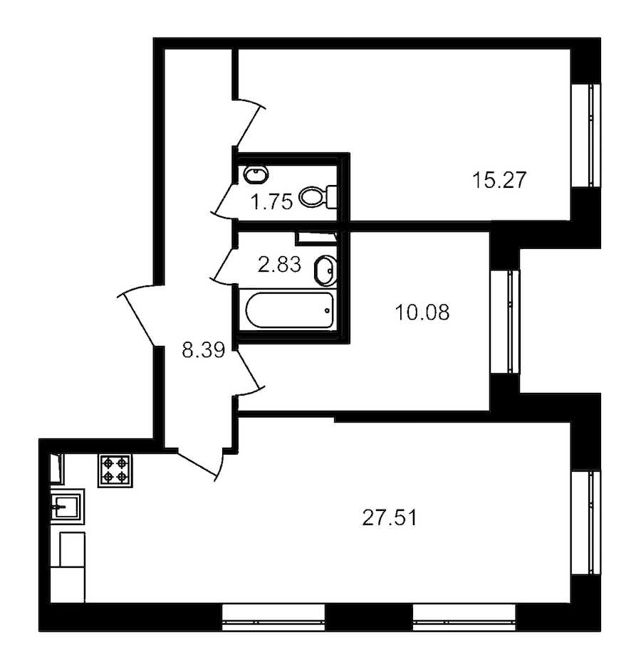 Двухкомнатная квартира в : площадь 65.83 м2 , этаж: 1 – купить в Санкт-Петербурге
