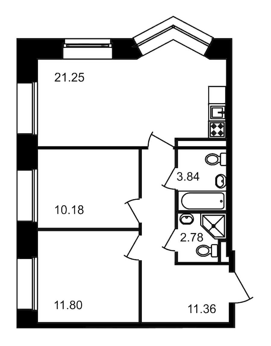 Двухкомнатная квартира в : площадь 61.21 м2 , этаж: 3 – купить в Санкт-Петербурге