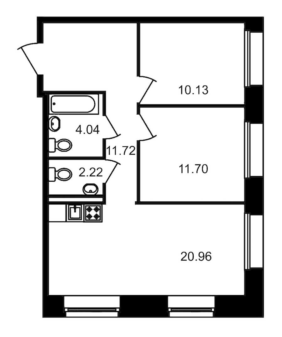 Двухкомнатная квартира в : площадь 60.77 м2 , этаж: 2 – купить в Санкт-Петербурге