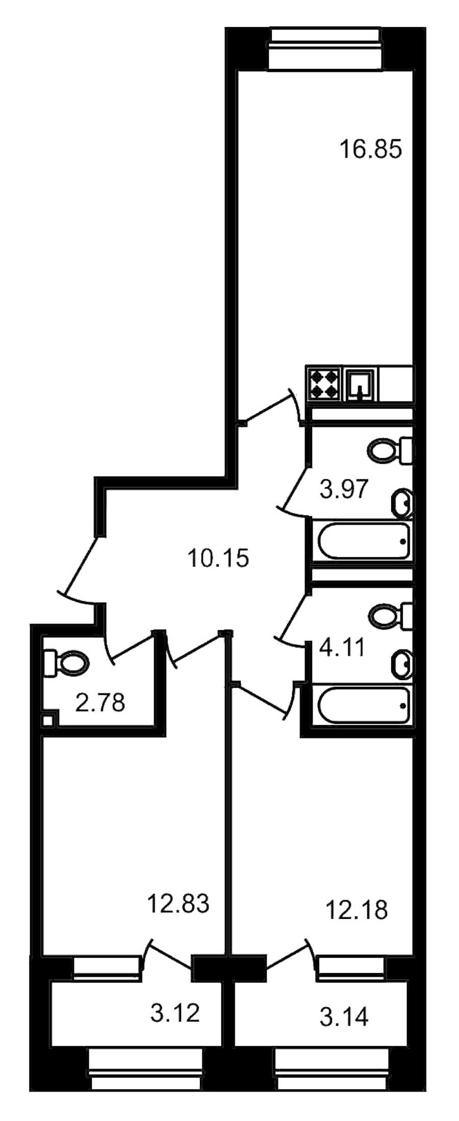 Двухкомнатная квартира в : площадь 69.13 м2 , этаж: 3 – купить в Санкт-Петербурге