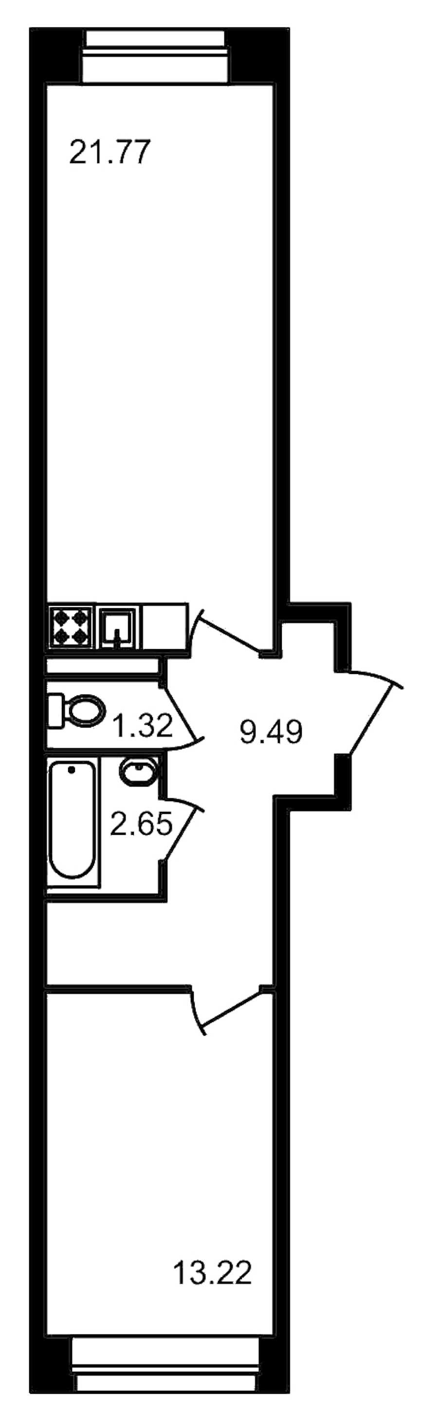 Однокомнатная квартира в : площадь 48.45 м2 , этаж: 1 – купить в Санкт-Петербурге