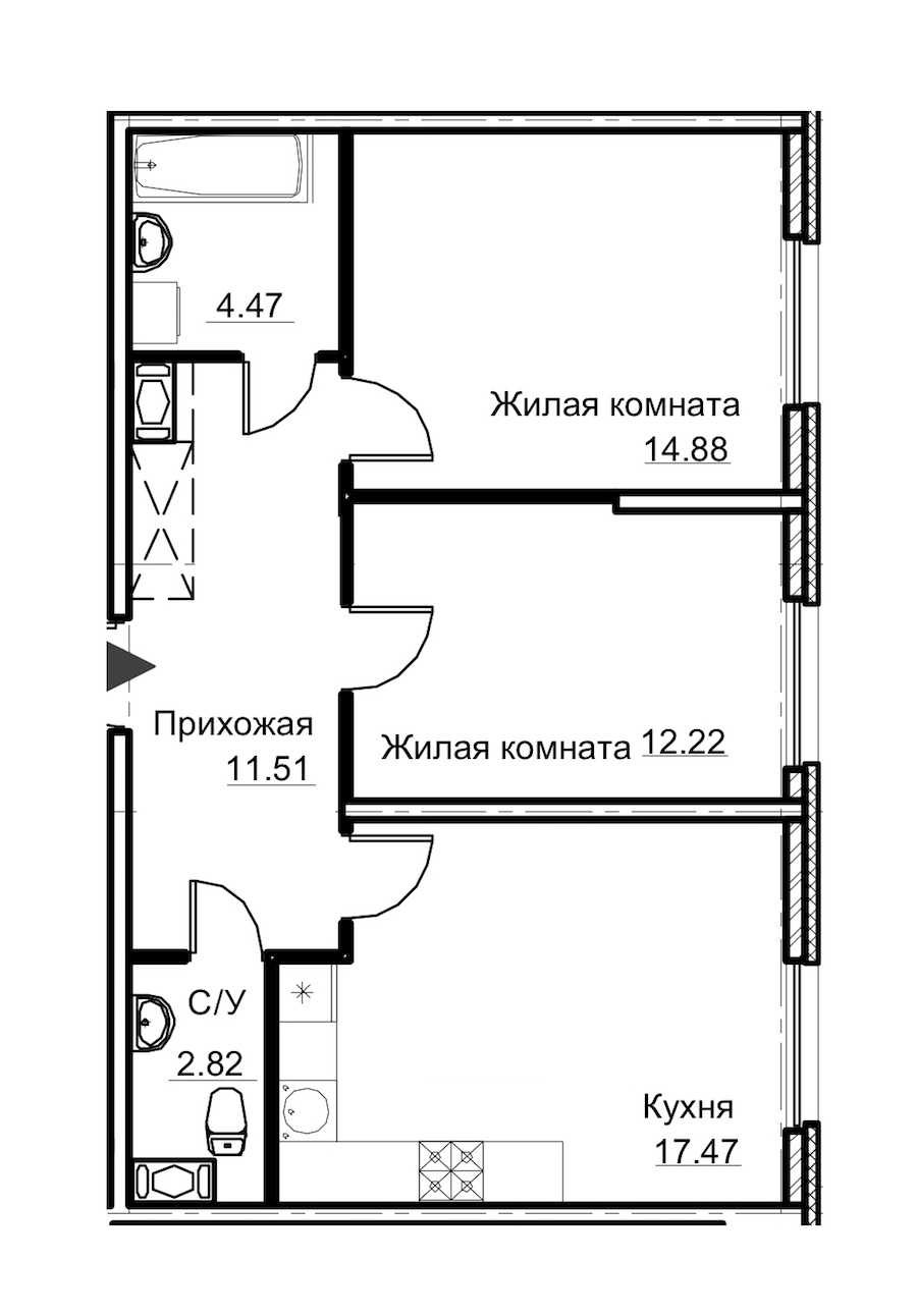 Двухкомнатная квартира в : площадь 63.37 м2 , этаж: 3 – купить в Санкт-Петербурге