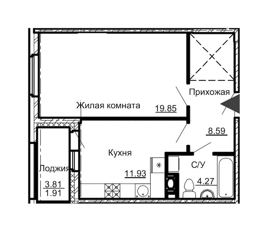 Однокомнатная квартира в : площадь 46.55 м2 , этаж: 12 – купить в Санкт-Петербурге