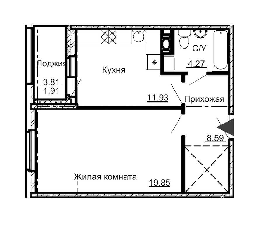 Однокомнатная квартира в : площадь 46.24 м2 , этаж: 14 – купить в Санкт-Петербурге