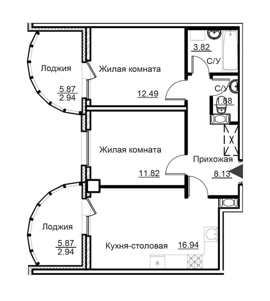 Двухкомнатная квартира в : площадь 60.96 м2 , этаж: 4 – купить в Санкт-Петербурге