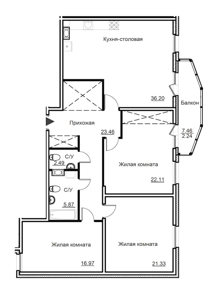 Трехкомнатная квартира в Аквилон-Инвест: площадь 130.67 м2 , этаж: 5 – купить в Санкт-Петербурге