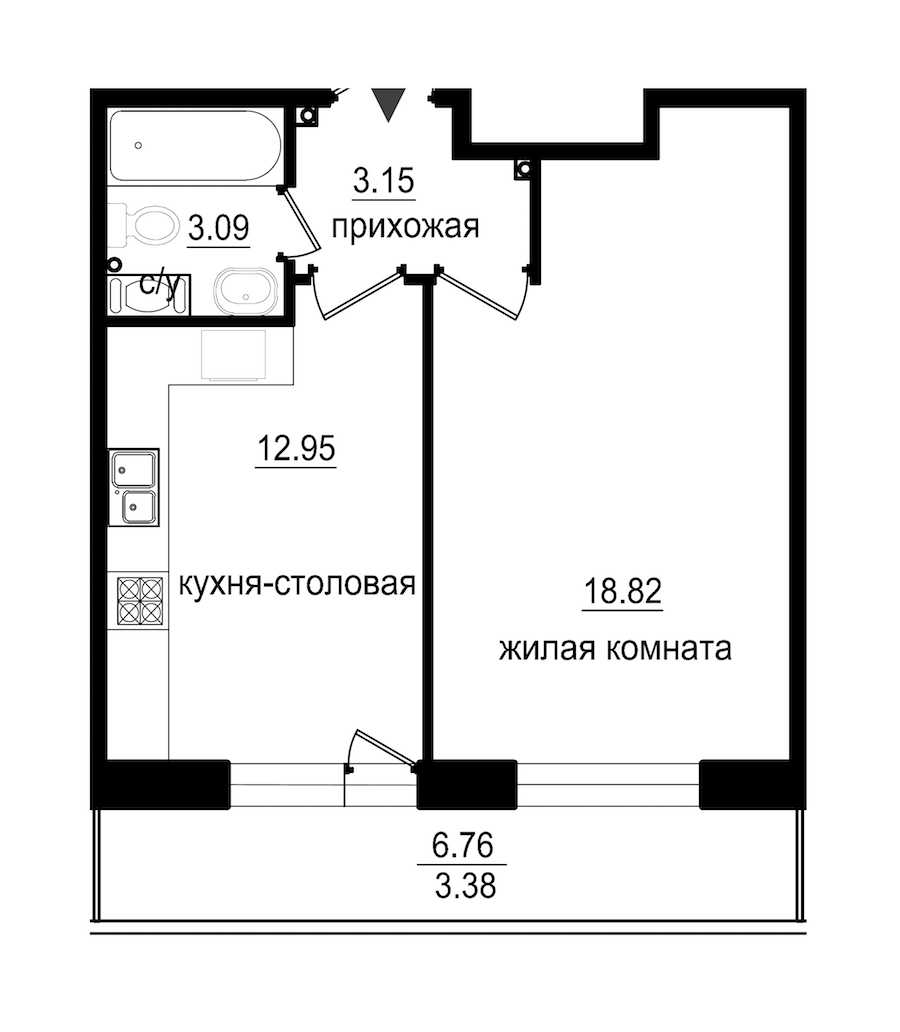 Однокомнатная квартира в : площадь 41.39 м2 , этаж: 2 – купить в Санкт-Петербурге