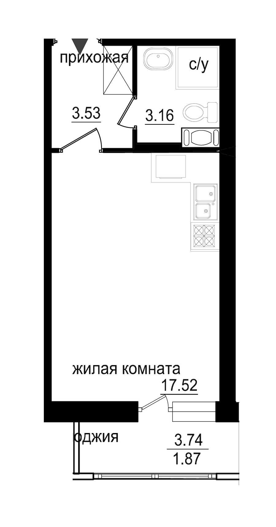 Студия в : площадь 26.08 м2 , этаж: 8 – купить в Санкт-Петербурге