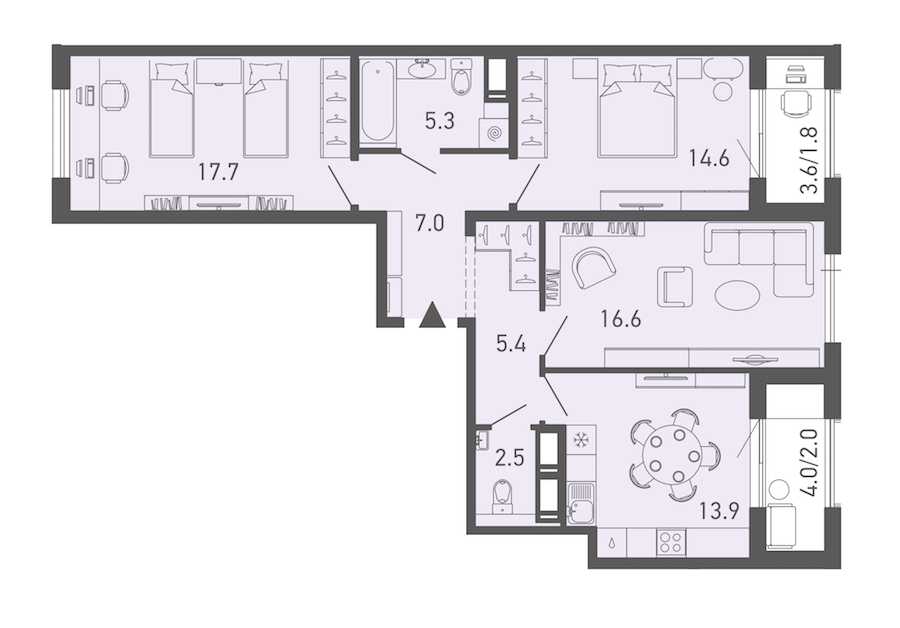 Трехкомнатная квартира в : площадь 86.8 м2 , этаж: 3 – купить в Санкт-Петербурге
