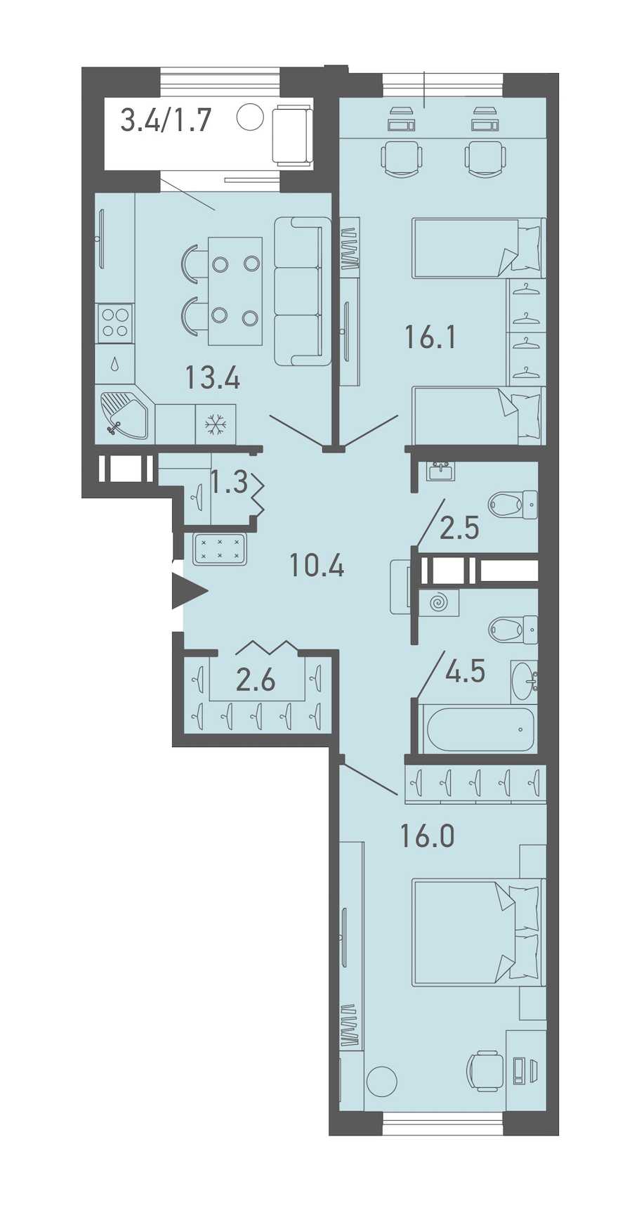 Двухкомнатная квартира в : площадь 68.5 м2 , этаж: 8 – купить в Санкт-Петербурге