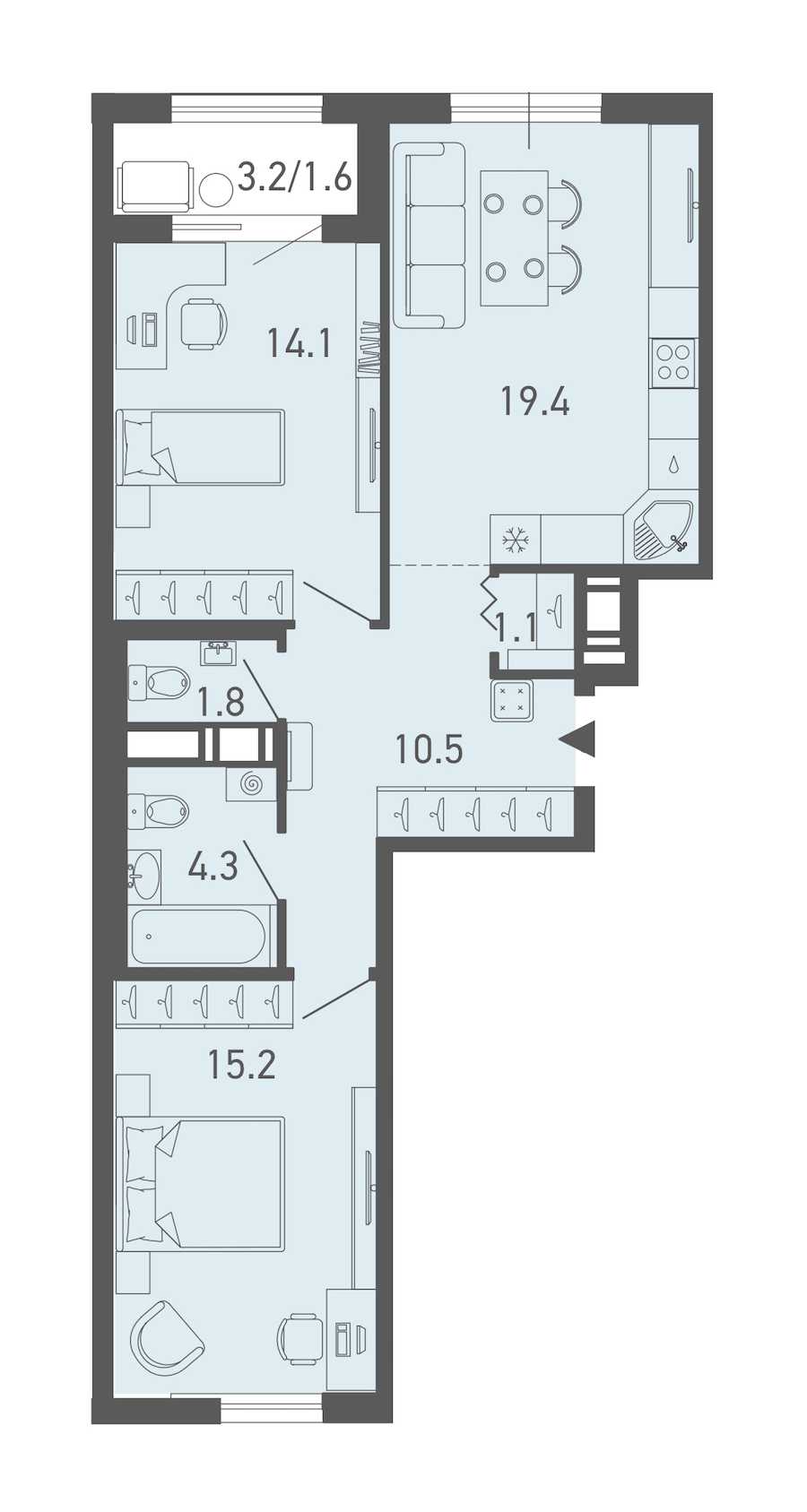 Двухкомнатная квартира в : площадь 68 м2 , этаж: 3 – купить в Санкт-Петербурге
